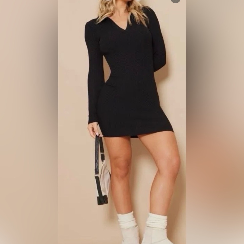 long sleeve ribbed bodycon mini dress